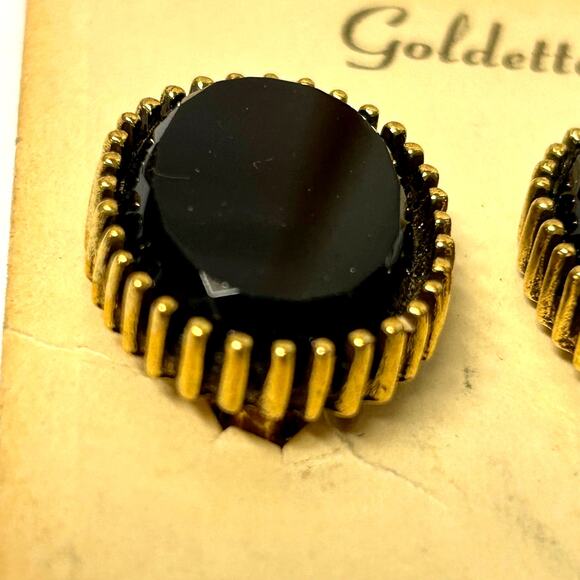 Vintage Goldette Black Glass Clip On Earrings on Original Card - Picture 3 of 7